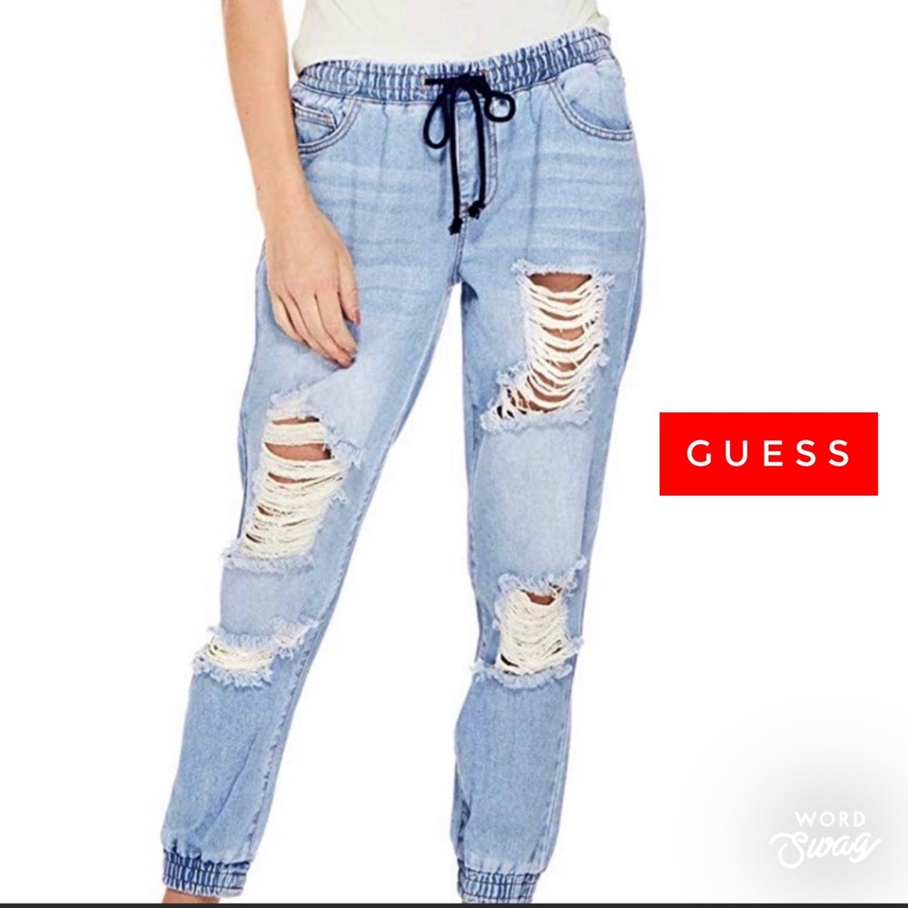 Guess "Andrea Destroyed" distressed denim joggers